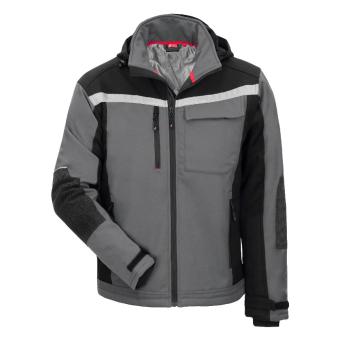 Nitras 7182 MOTION TEX PLUS Grå Sort Softshell jakke 340 G/m Vindfang i ærmer, aftagelig hætte med snøre. 100 % polyester XSmall
