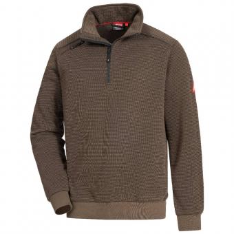 Nitras 7039 MOTION TEX PLUS brun kraftig arbejds pullover 400 g/m² Åndbar og behagelig at bære takket være en blød børstet underside. Strikkede manch