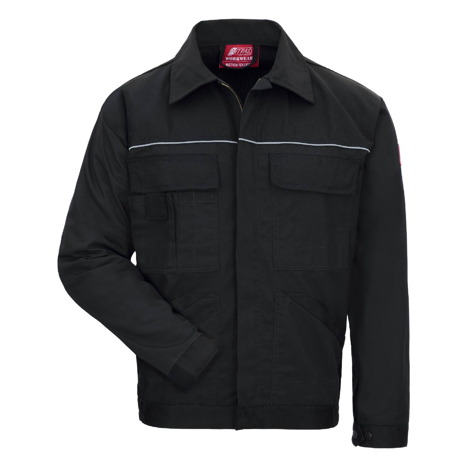 Nitras Sort Arbejdsjakke 7550 MOTION TEX LIGHT Polyester bomuld let og åndbart flere lommer, herunder to brystlommer med klap samt en smartphonelo