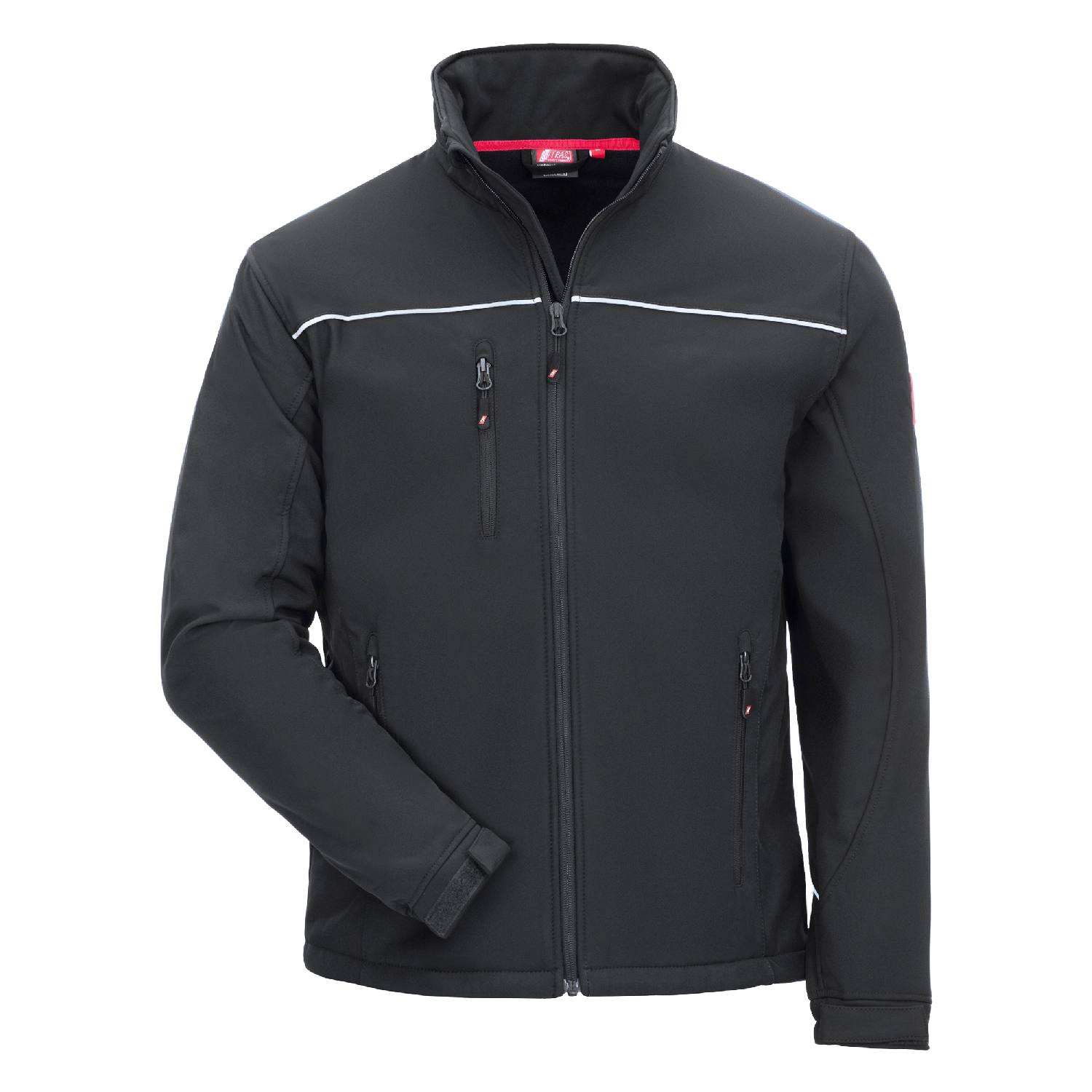 Nitras 7150 MOTION TEX LIGHT Softshell jakke sort 310 G / m² Elastik og velcro ved håndled 2 sidelommer med lynlås Brystlomme med lynlås Inderlomme