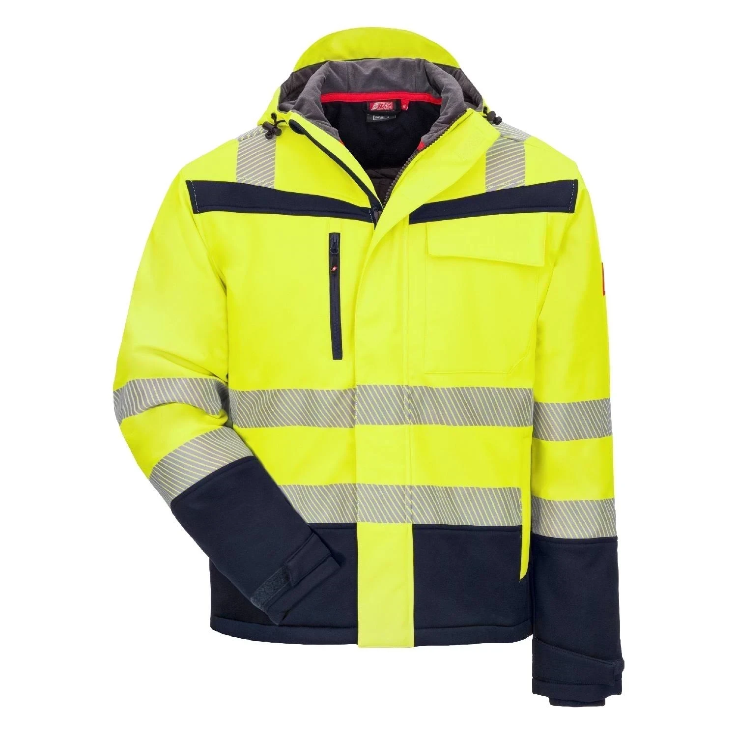 Nitras 7175 MOTION TEX VIZ PLUS softshell jakke EN ISO 20471 vand og vindafvisende 340 g/kvm, vandafvisende og vindafvisende egenskaber og forlænget