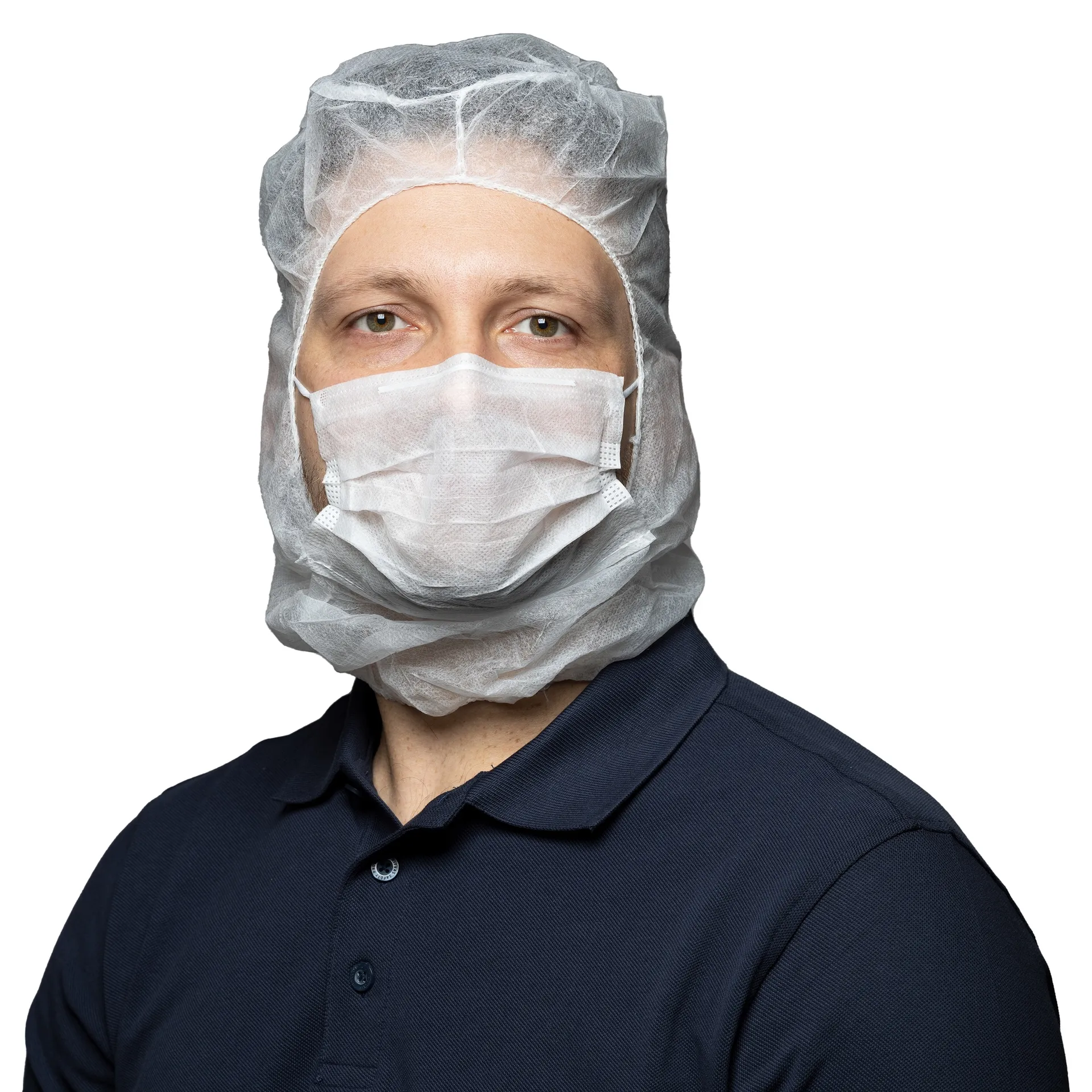 Hårnet med integreret 2-lags mundbind med næseklemme, non-woven stof, glasfiber, åndbar og let og latex fri, astrocap Hvid