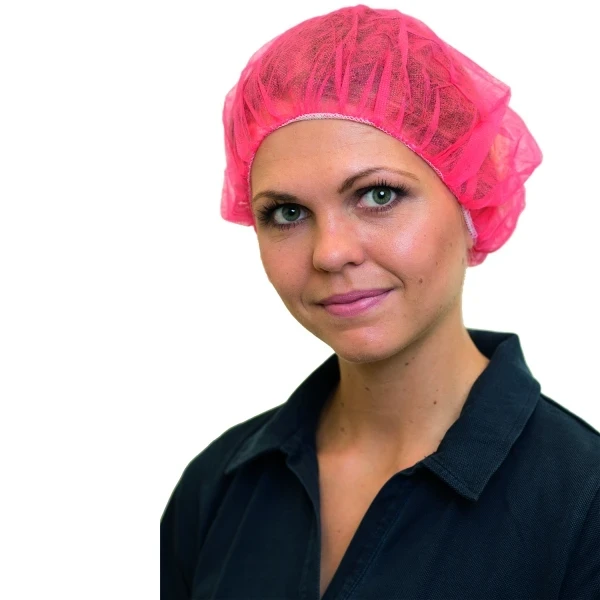 Hårnet 52 cm, rød Bouffant cap, ikke-vævet stof, åndbar, god bærekomfort, dobbelt bomuldsdækket elastikbånd