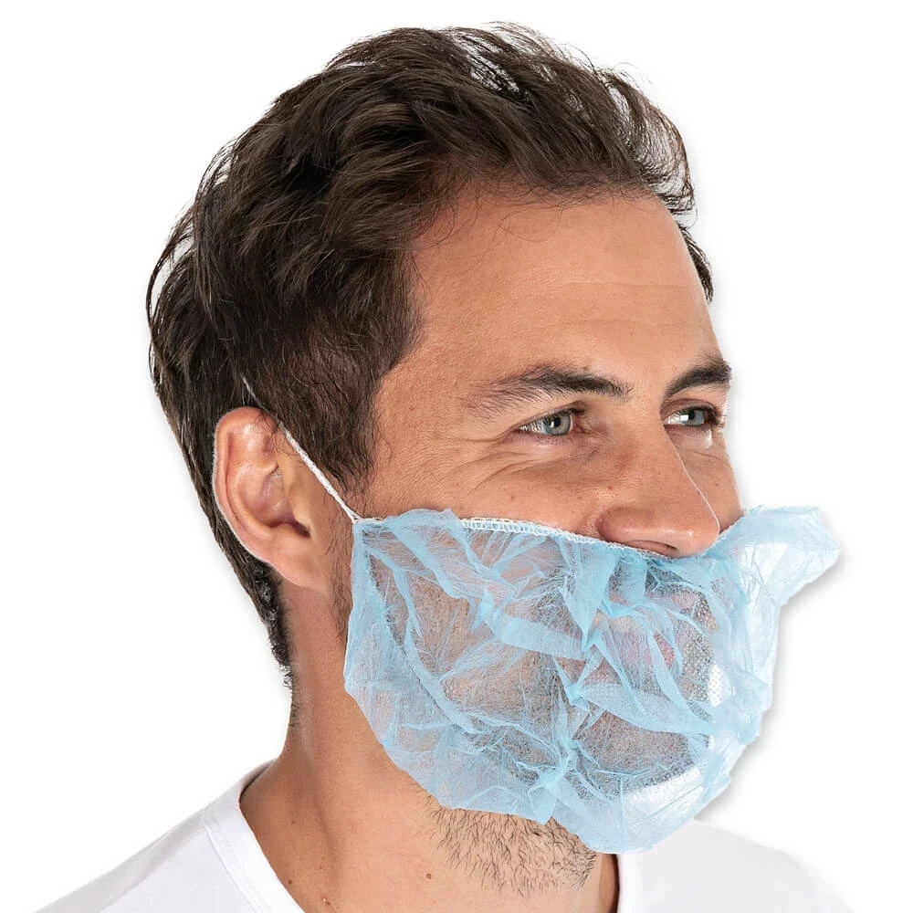 Skægbind Small / medium med nakkeelastik, blå eller hvid stor model som gør den let og åndbar, latex fri 46 x 20 cm, PP Blå