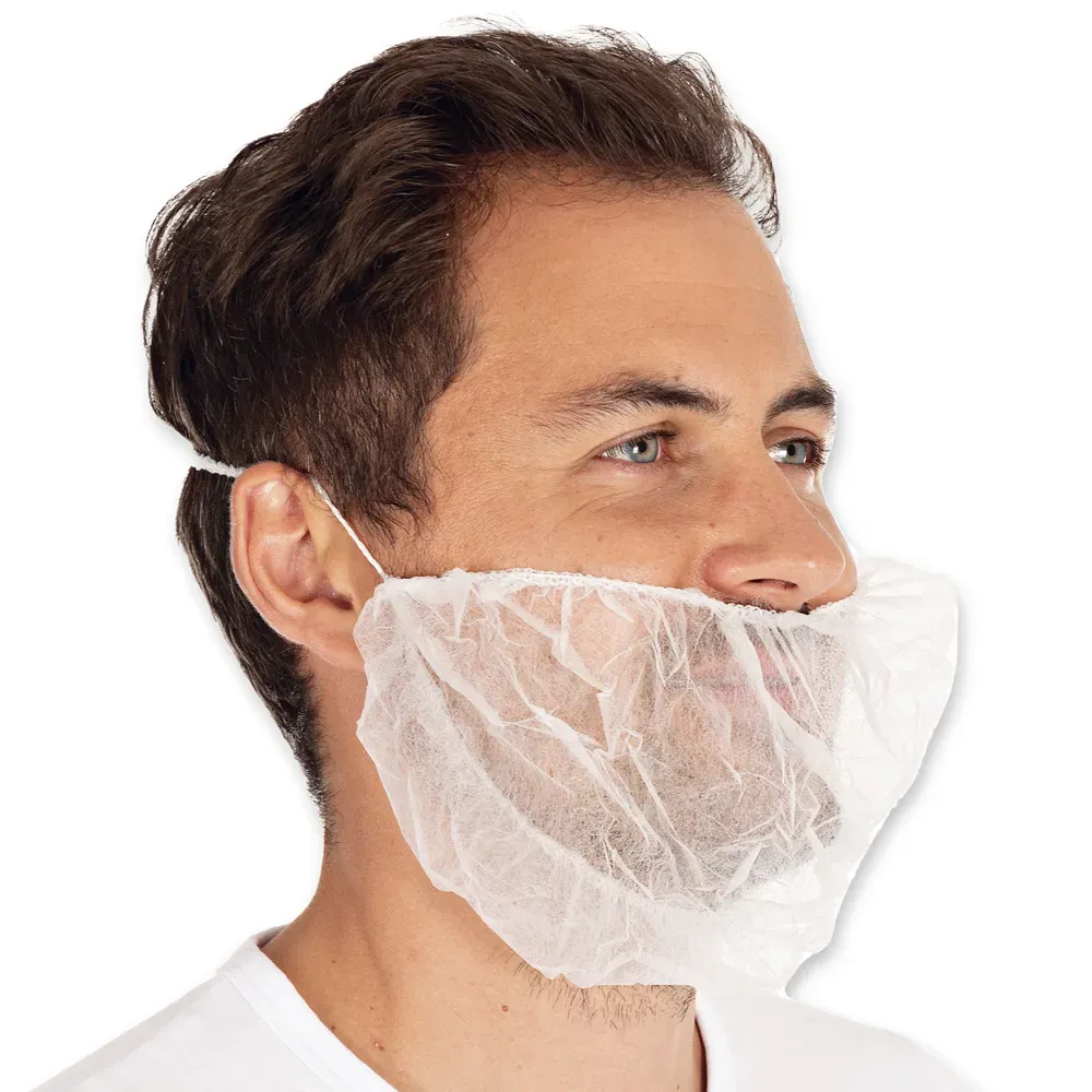 Skægbind Small / medium med nakkeelastik, blå eller hvid stor model som gør den let og åndbar, latex fri 46 x 20 cm, PP Hvid