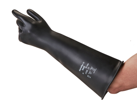 Ansell AlphaTec 87-104 kraftig sort latex (naturgummi) kemikaliehandske, længde 432 mm, tykkelse 1,2mm AQL 0,65 7.5 - S