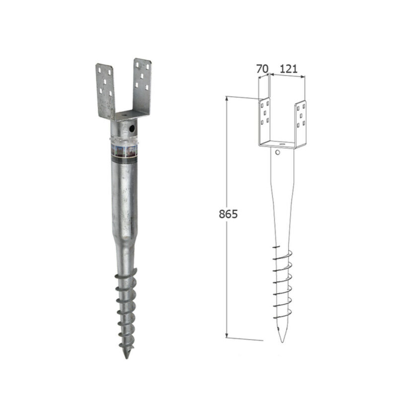 Lang premium heavy-duty Jordpløkker / stolpestøtteskruer, 865 mm 121mm