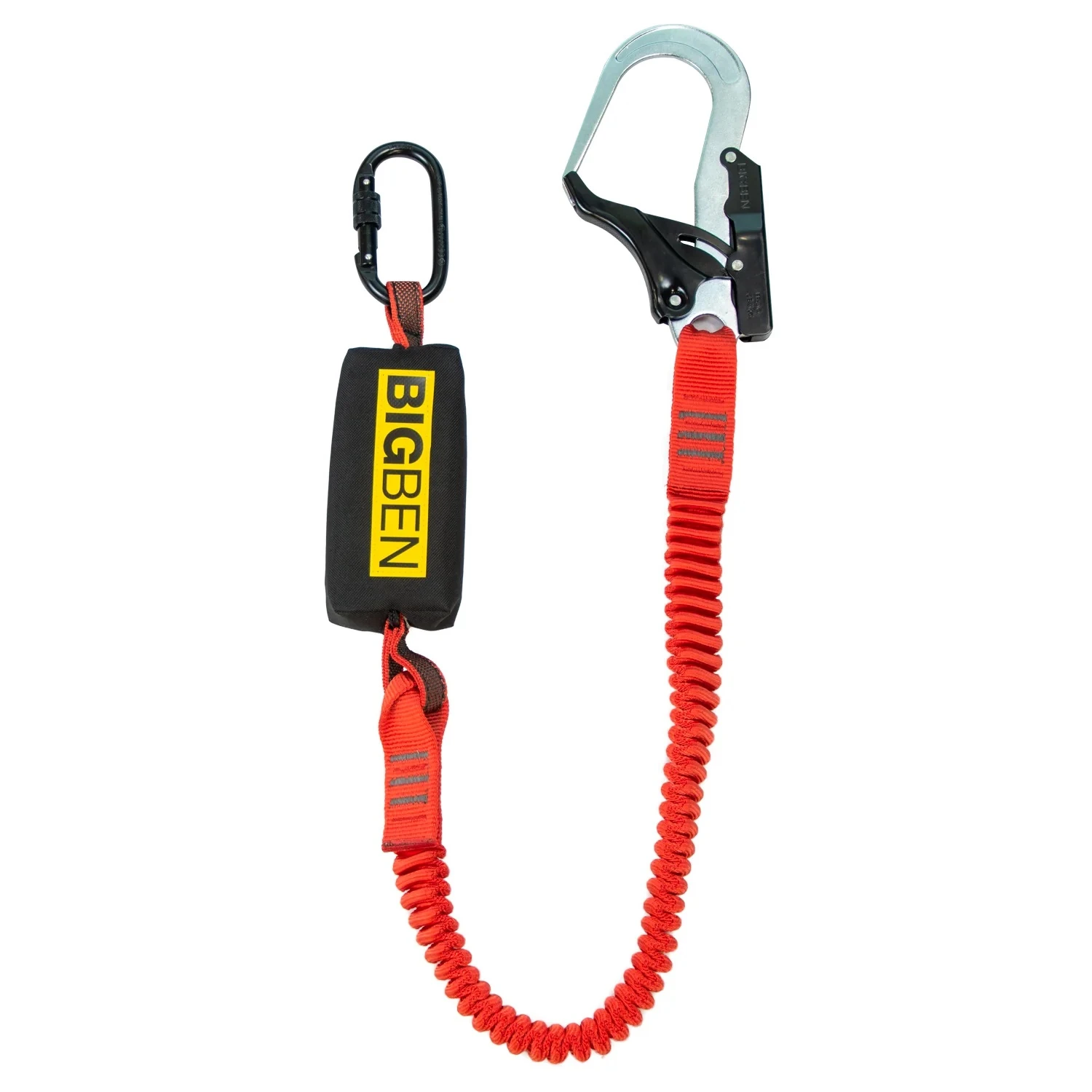 BIGBEN® BIGGUY elastisk lanyard / faldsikringssnor med bred åbningskrog i stålstillads 1.75 meter