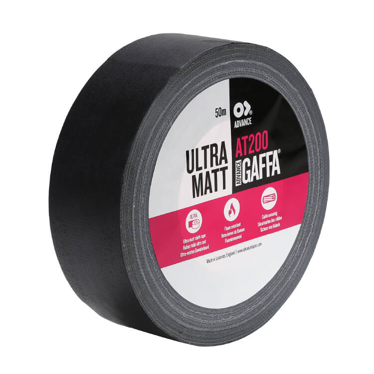 AT200 Gaffa® lærredstape i ultra mat sort, premium ekstra kraftig kvalitet, 50 mm bred x 50 m lang