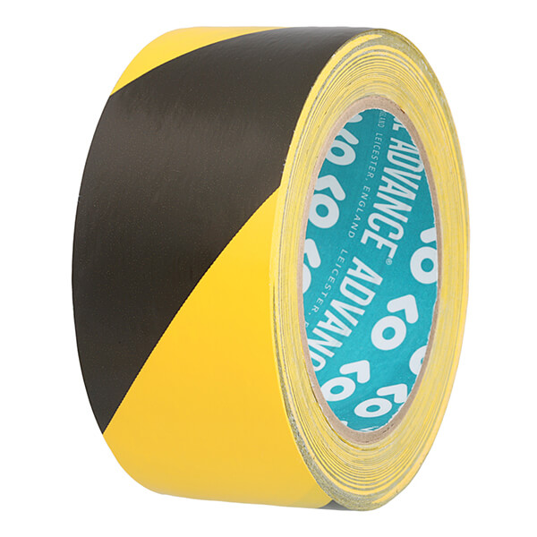 Advarselstape i PVC, 50 mm bred x 33 m lang Gul-sort