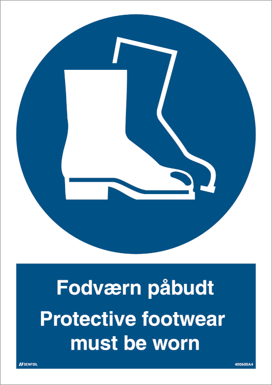 Fodværn påbudt - Protective footwear must be worn (A4) 297 x 210 mm Plast