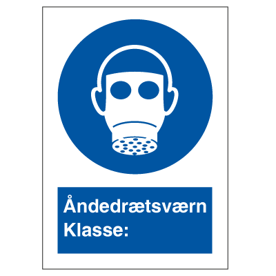 Åndedrætsværn, klasse, påbudsskilt 210x148 mm (A5), Reflekterende aluminium