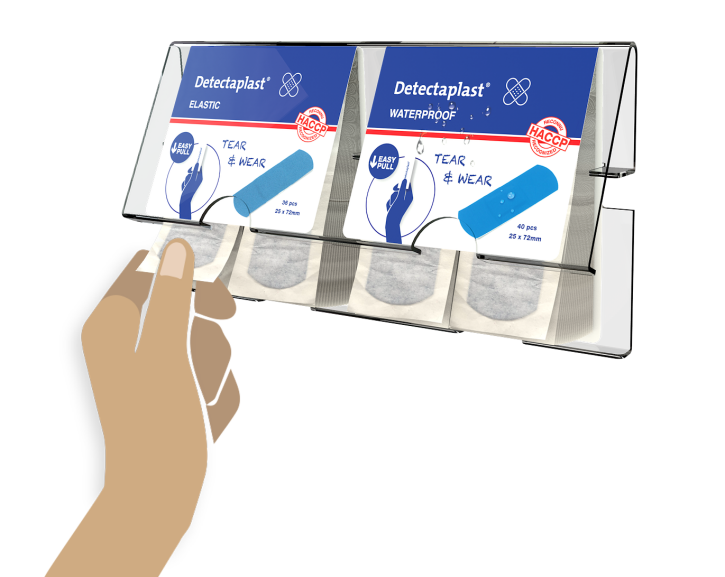 Væghængt plaster dispenser Tear & Wear med vandtætte og elastiske detekterbare plastre - Detectaplast 5610
