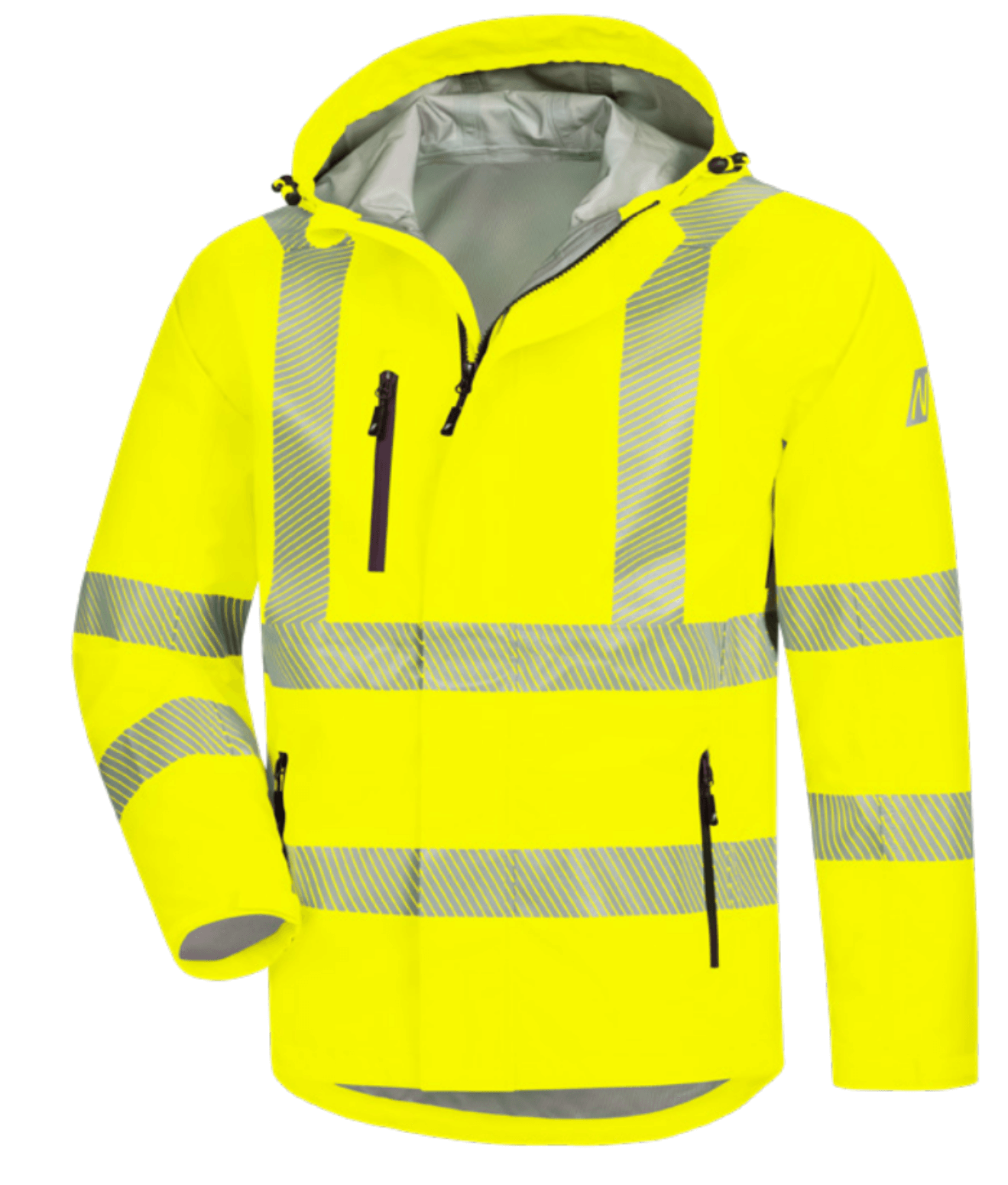 Hi-viz vandtæt fluorescerende regnjakke, 7177 MOTION TEX VIZ PLUS vind- og vandtæt med svejsede sømme, justerbar pasform, reflekterende striber for ø