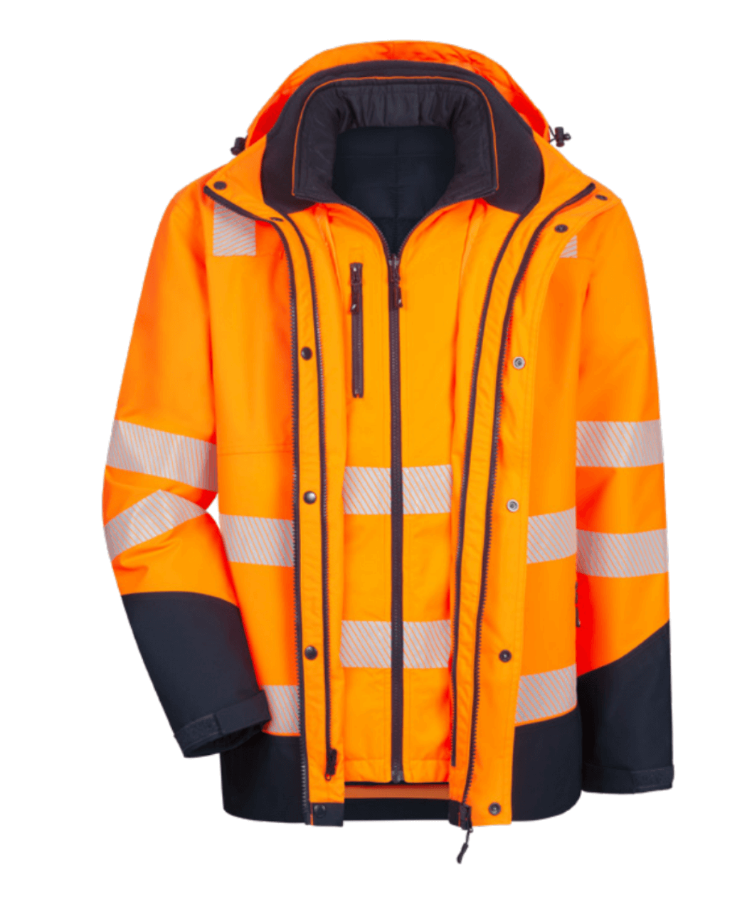 Multifunktionel Hi-Viz fluorescerende Jakke, 5-i-1, Nitras motion kombinitaion muligheder Tex Viz Plus 7179 med soft shell blødt foer Fluoriserende or