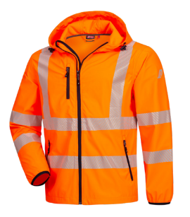 Hi-Viz fluorescerende vindjakke, NITRAS MOTION TEX VIZ 7196 med let foer med vandafvisende softshell-materiale, elastiske manchetter og reflekterende