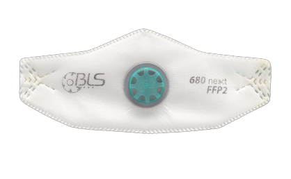 Fladfoldet FFP2 NR D maske med udåndingsventil BLS 680next, med hypoallergenisk gummibånd (latex fri), 2 størrelser Small
