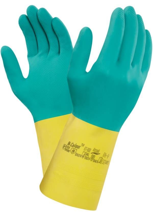 Ansell AlphaTec 87-900 Kraftig kemihandske i neopren og naturgummi, velouriseret, længde 325 mm tykkelse 0,68 mm AQL 0,65 8 - M