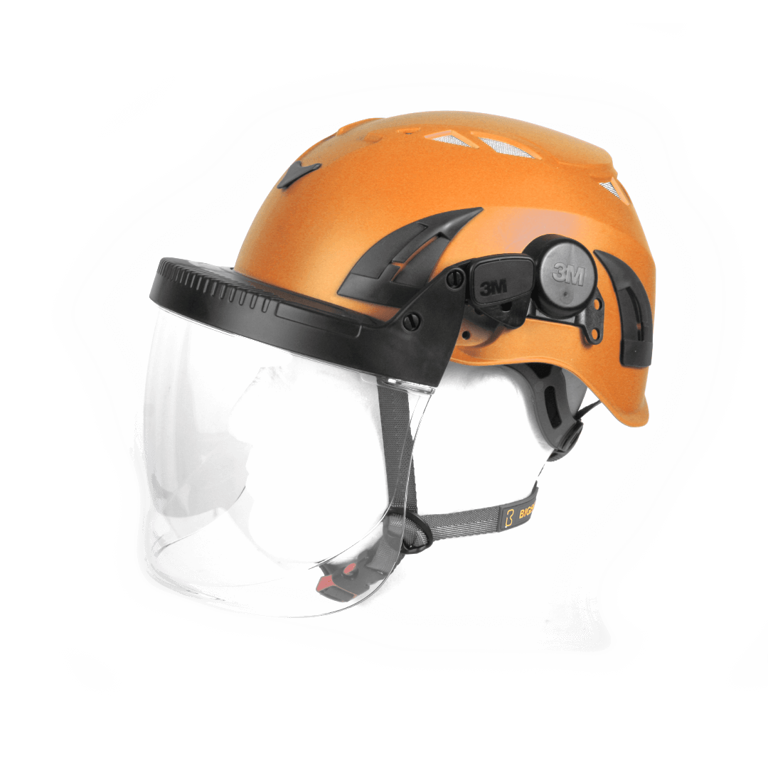 Premium BIGBEN UltraLite sikkerhedshjelm med ansigtsvisir, hagerem, 6 punkt hovedbånd, størrelse 51-62 cm, riggerhjelm Orange