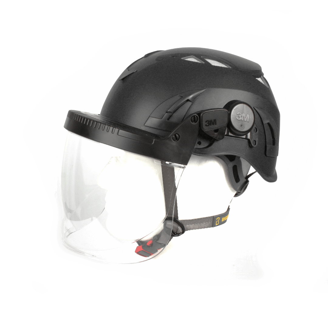 Premium BIGBEN UltraLite sikkerhedshjelm med ansigtsvisir, hagerem, 6 punkt hovedbånd, størrelse 51-62 cm, riggerhjelm Sort