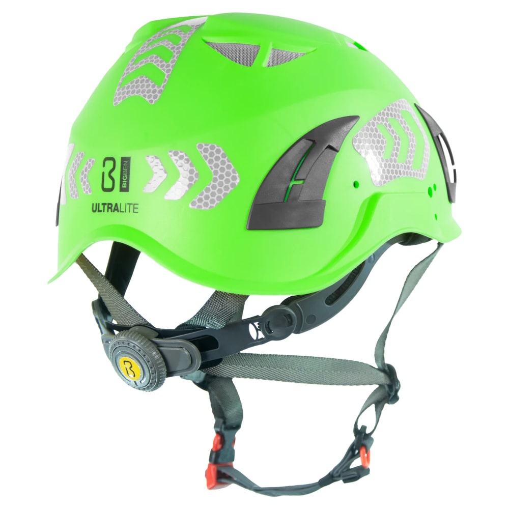 Premium Hi-Vis BIGBEN UltraLite sikkerhedshjelm med reflekser, hagerem, 6 punkt hovedbånd, størrelse 51-62 cm, riggerhjelm Grøn