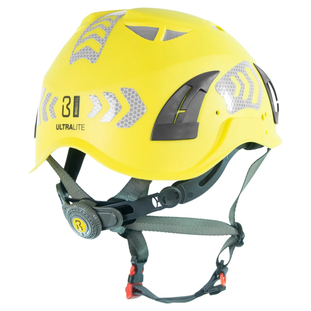 Premium Hi-Vis BIGBEN UltraLite sikkerhedshjelm med reflekser, hagerem, 6 punkt hovedbånd, størrelse 51-62 cm, riggerhjelm Gul