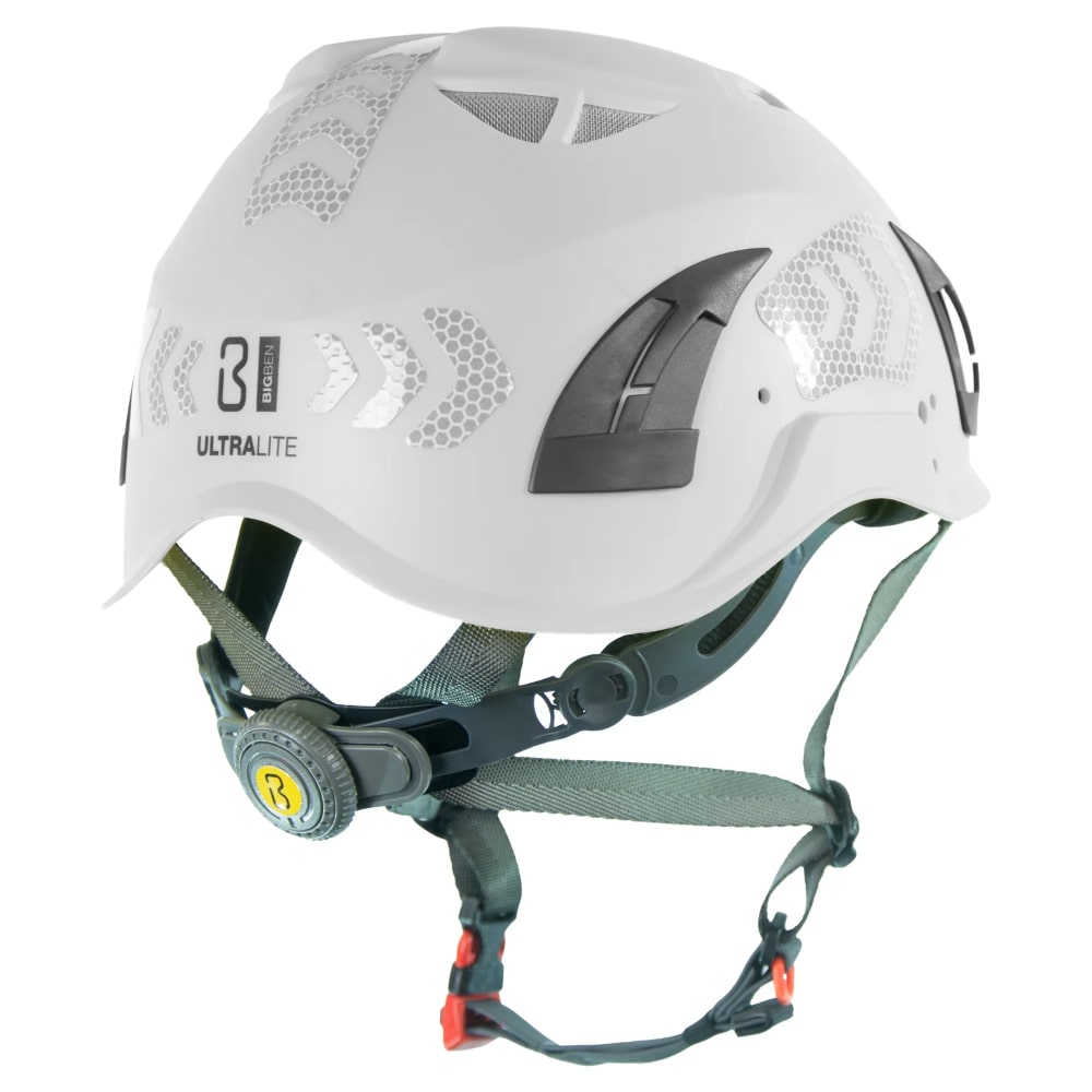 Premium Hi-Vis BIGBEN UltraLite sikkerhedshjelm med reflekser, hagerem, 6 punkt hovedbånd, størrelse 51-62 cm, riggerhjelm Hvid