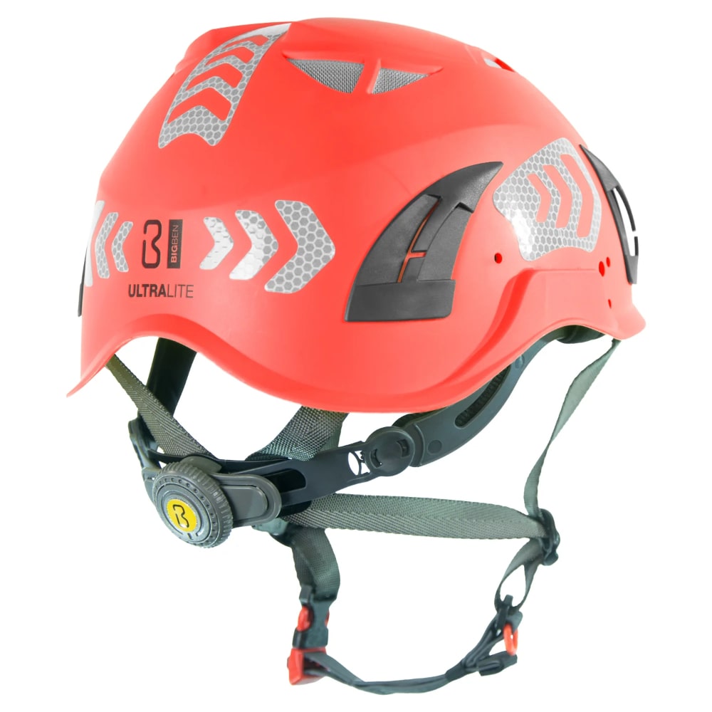 Premium Hi-Vis BIGBEN UltraLite sikkerhedshjelm med reflekser, hagerem, 6 punkt hovedbånd, størrelse 51-62 cm, riggerhjelm Rød