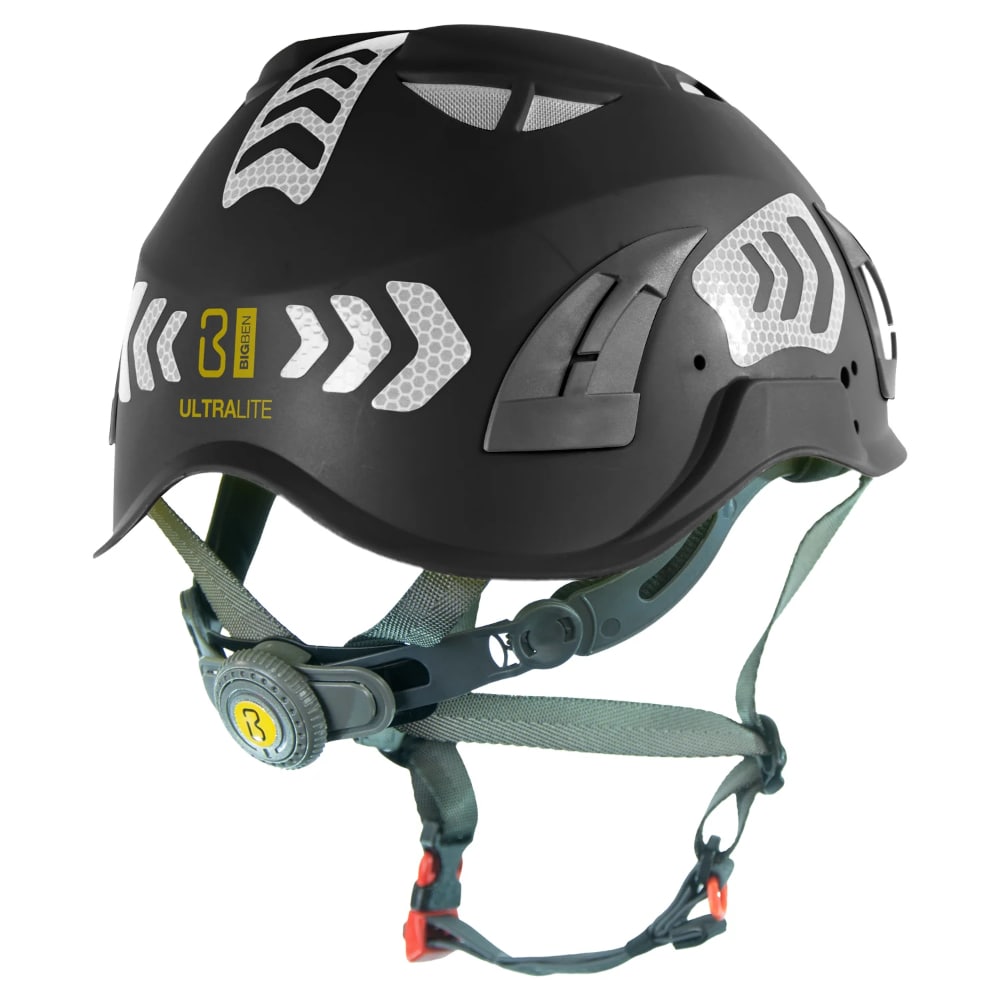 Premium Hi-Vis BIGBEN UltraLite sikkerhedshjelm med reflekser, hagerem, 6 punkt hovedbånd, størrelse 51-62 cm, riggerhjelm Sort