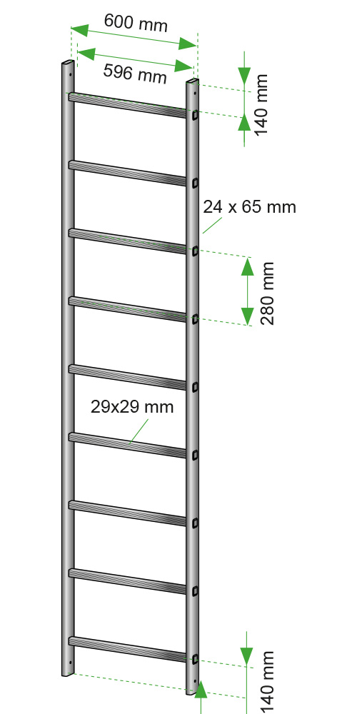 Vectaladder Simpel Aluminiumsstige 600 mm bred, fra 252 cm til 504 cm 3080 mm