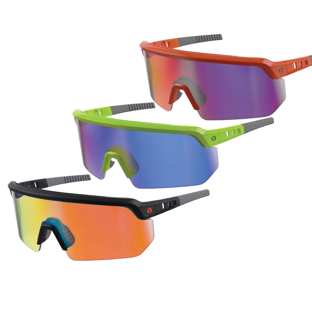 Ergodyne Skullerz AEGIR sikkerheds- og solbrille med spejlglas der har anti-ridse og anti-dug egenskaber Klar / Røg, Blå