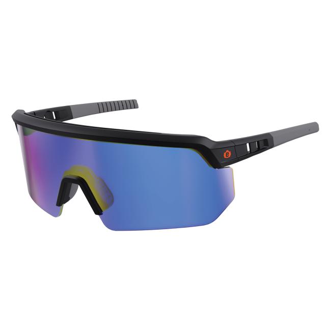 Ergodyne Skullerz AEGIR sikkerheds- og solbrille med spejlglas der har anti-ridse og anti-dug egenskaber Mat sort, Blå