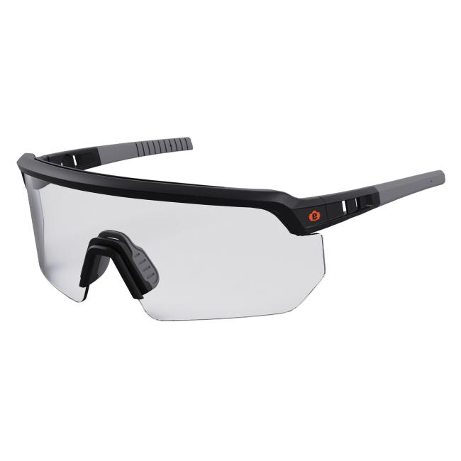 Ergodyne Skullerz AEGIR sikkerhedsbrille der har anti-ridse og anti-dug egenskaber, med mat sort stel Klar