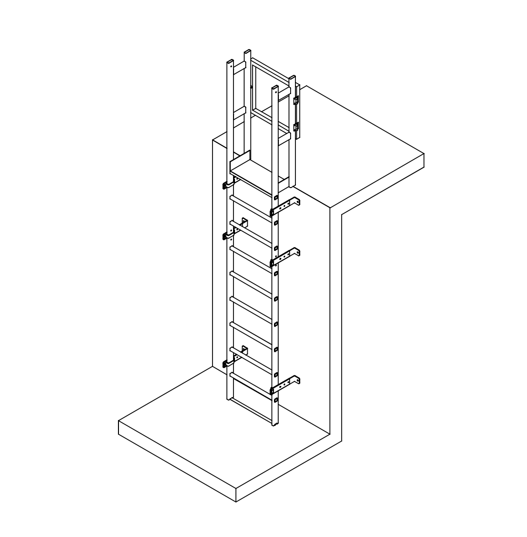 Vectaladder Simpel Aluminiumsstige med gate og beslag 600 mm bred, komplet færdig 2000 mm