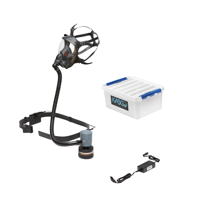 Kasco ZENITH1 e-T5 komplet turboåndedrætsværn med helmaske fås i 3 maskestørrelser og med 2 forskellige filtertyper Medium, P3