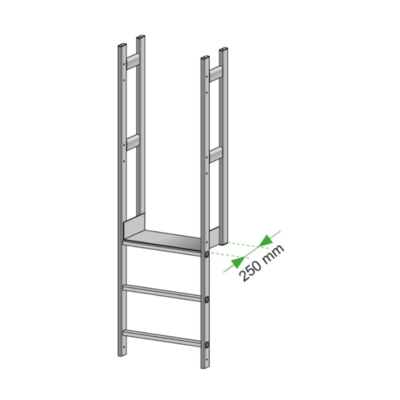 Vectaladder Aluminium stigeafslutning med platform 250 mm dyb og rækværk ved platform 9