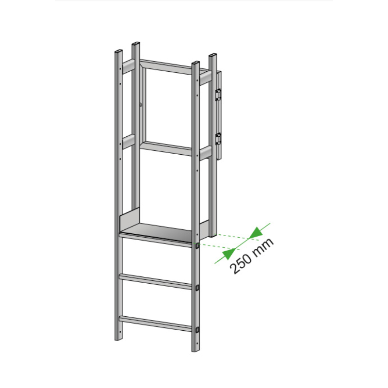 Vectaladder Aluminium stigeafslutning med platform 250 mm dyb og rækværk og 580 mm sikkerhedslåge 7