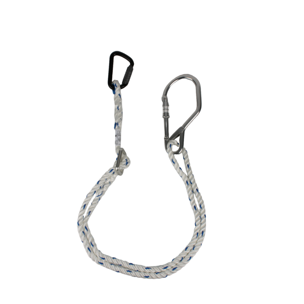 Justerbar Lanyard Deltaplus 1,1 meter til 2 meter med mastehage / maxikarabin AM027 og EX021
