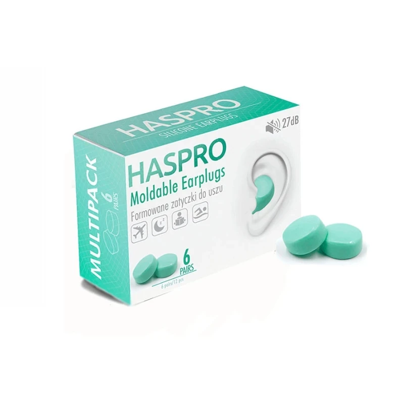 Haspro MOLD 6P formbare silikone ørepropper, 6 PAR i en æske, dæmpning 27 dB, fås i 4 forskellige farver Mint