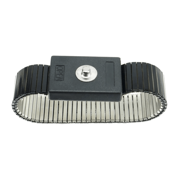 Sort ESD Armbånd i metal med 10 mm trykknap, han