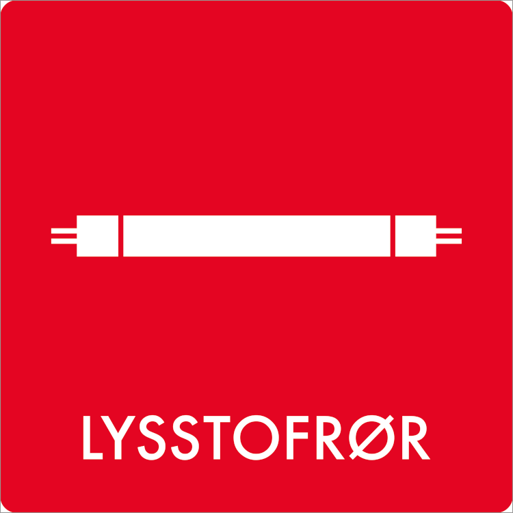 Affaldsskilt AF1805: Lysstofrør, fås i 3 forskellige materialer og str. mellem 60x60 mm - 240x240 mm 60x240 mm, Selvklæbende