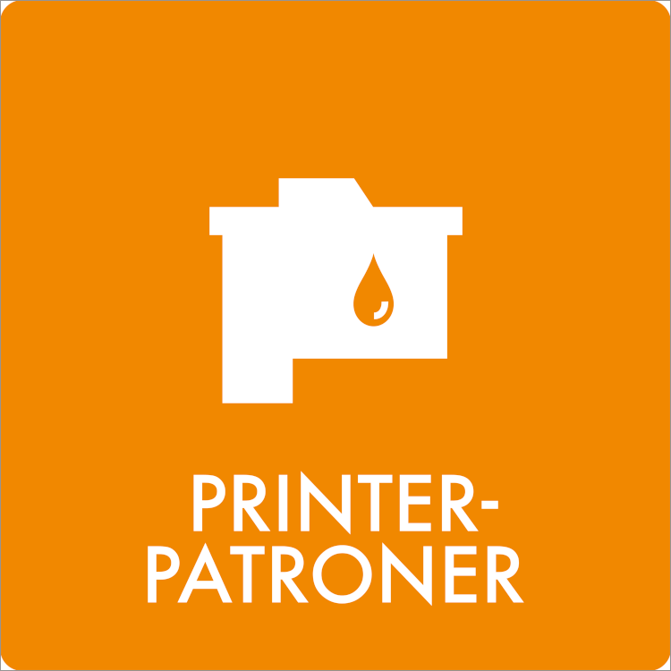Affaldsskilt AF1505: Printer-patroner, fås i 3 forskellige materialer og str. mellem 60x60 mm - 240x240 mm 60x240 mm, Selvklæbende
