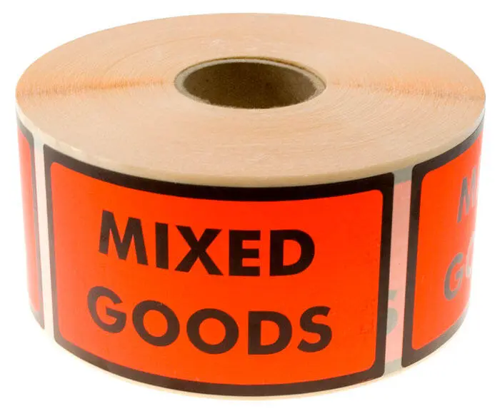 Mixed goods advarselsetiket 70 x 120 mm, 1000 stk pr rulle