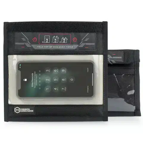 Mission Darkness&trade; Window Faraday taske til telefoner, med velcrolukning