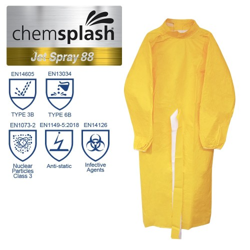 Chemsplash Jet Spray ærmeforklæde med Tapede Sømme Type PB 3B/4B/6B PFAS-fri Antistatisk Gul