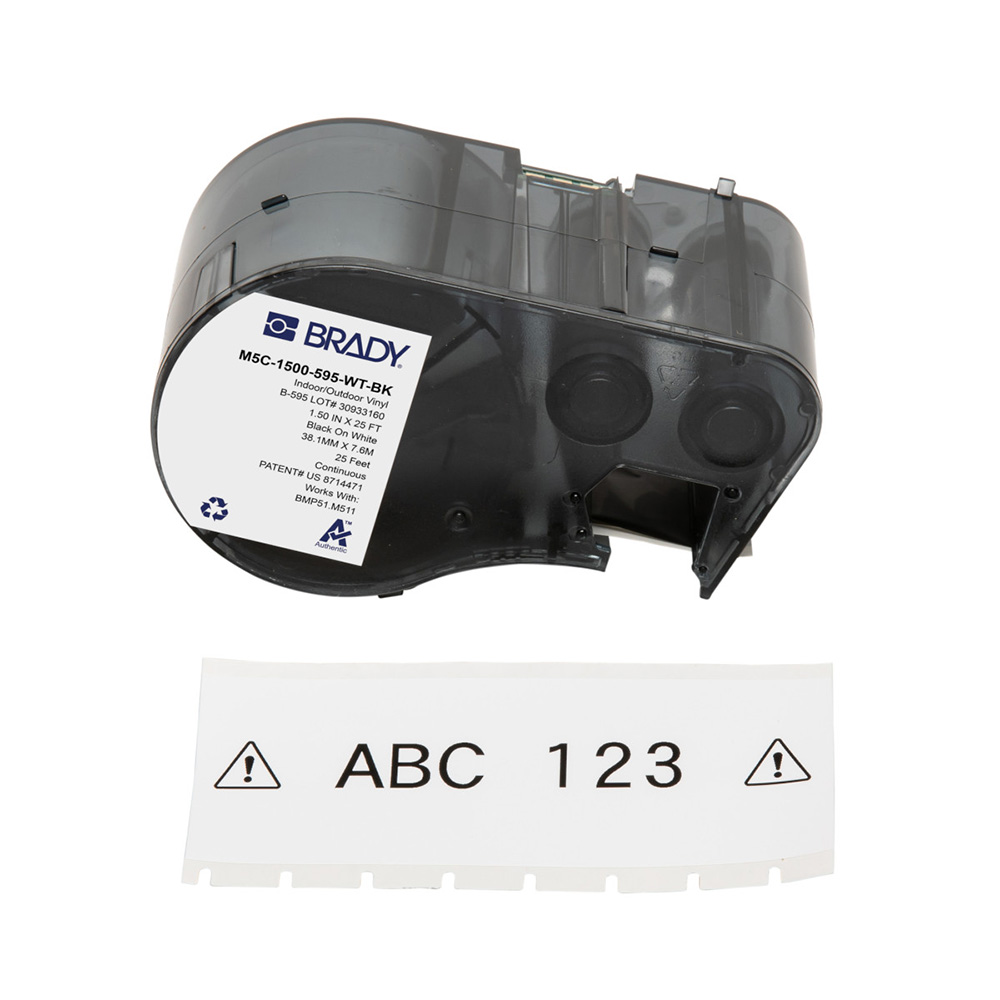 Brady B-595 på Sort på hvid Etiket, 38,10 mm bredde, label til M4 og M5 printere, M510 BMP51 BMP53 M511 Vinyletiketter til indendørs og udendørs brug,
