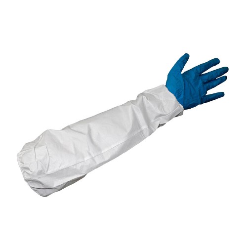 Ærmebeskytter, hvide, antistatisk og fnugfri med elastik ved ærme, længde 42,0 cm. Godkendt iht. EN1149-5 antistatisk og fnugfri EN 1073-2 nuclear par
