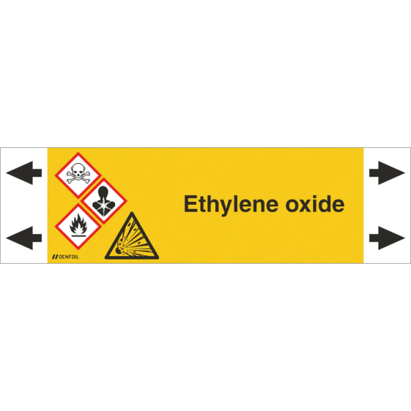 DENFOIL Rørmærker - Ethylene oxide (english) ISO 20560-1, flere varianter Rør Ø 150-500mm, 5 meter rulle