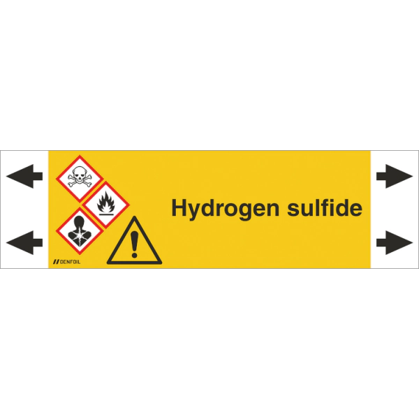 DENFOIL Rørmærker - Hydrogen sulfide (english) ISO 20560-1, flere varianter Rør Ø 150-500mm, 1 stk