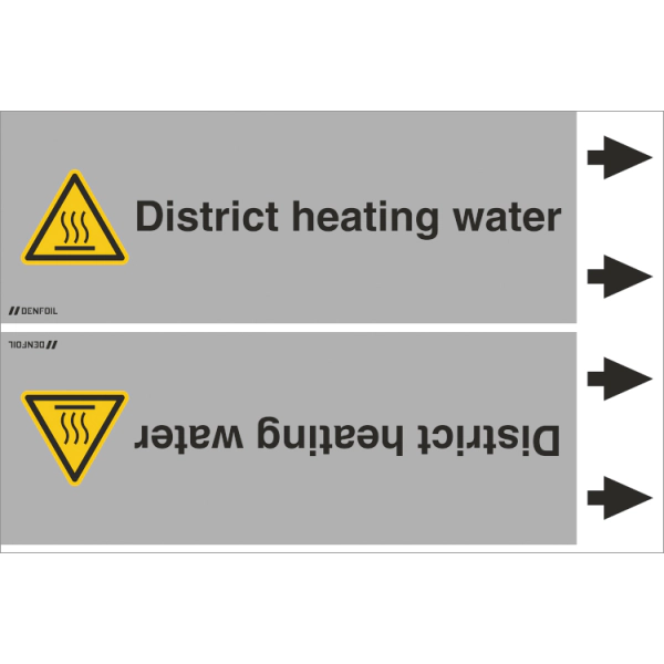 DENFOIL Rørmærker - District heating water (english) - fjernvarme ISO 20560-1, flere varianter Rør Ø